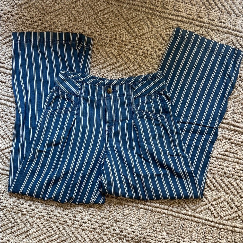 American Eagle Blue and White Striped Wide Leg Pants